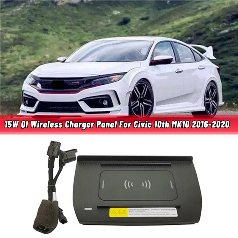 

15W for Qi Wireless Charging Phone Charger Fast Charging Plate Panel Storage Box for Honda Civic 10Th MK10 2016-2020