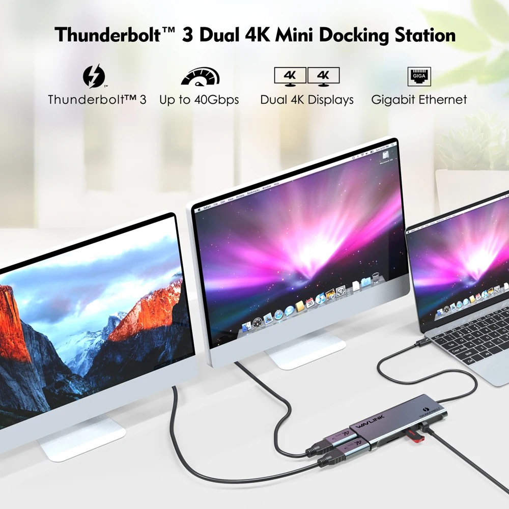 Imagem -06 - Wavlink Mini Docking Station Thunderbolt Dual 4k @ 60hz Displayport Single 5k Adaptador dp para Hdmi 40gbps Usb 3.0 Mac e Windows