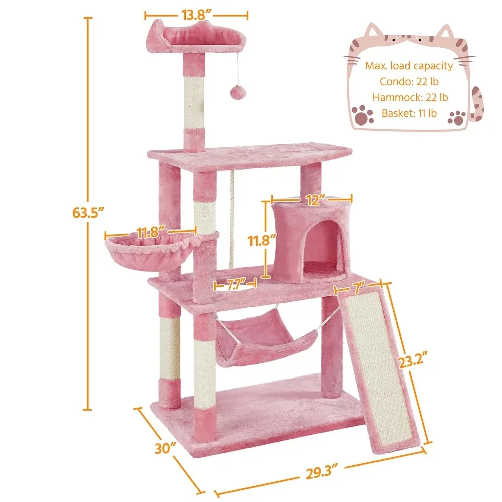 Imagem -06 - Multi Nível Cat Tree Condo com Arranhar Post Pink 63.5 h Novo 2024