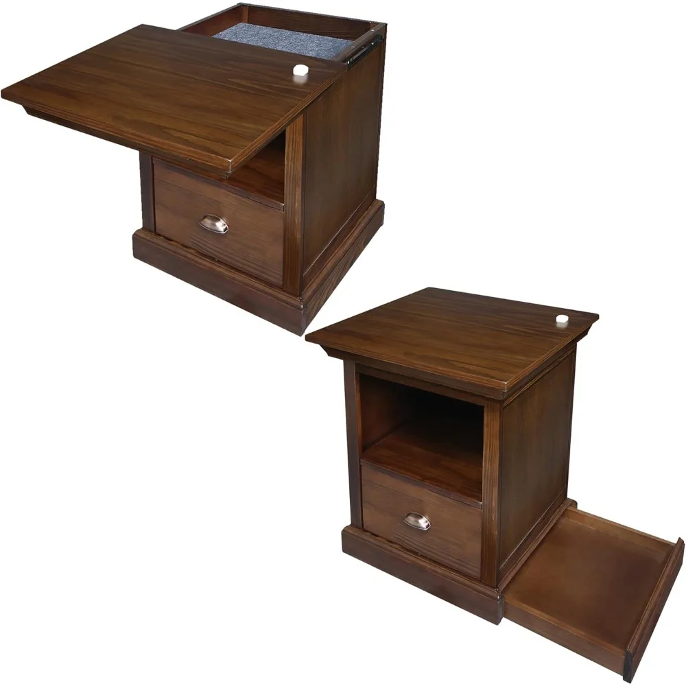 Lincoln Nightstand with Pull-Out Concealed Bottom Shelf, Concealment Furniture