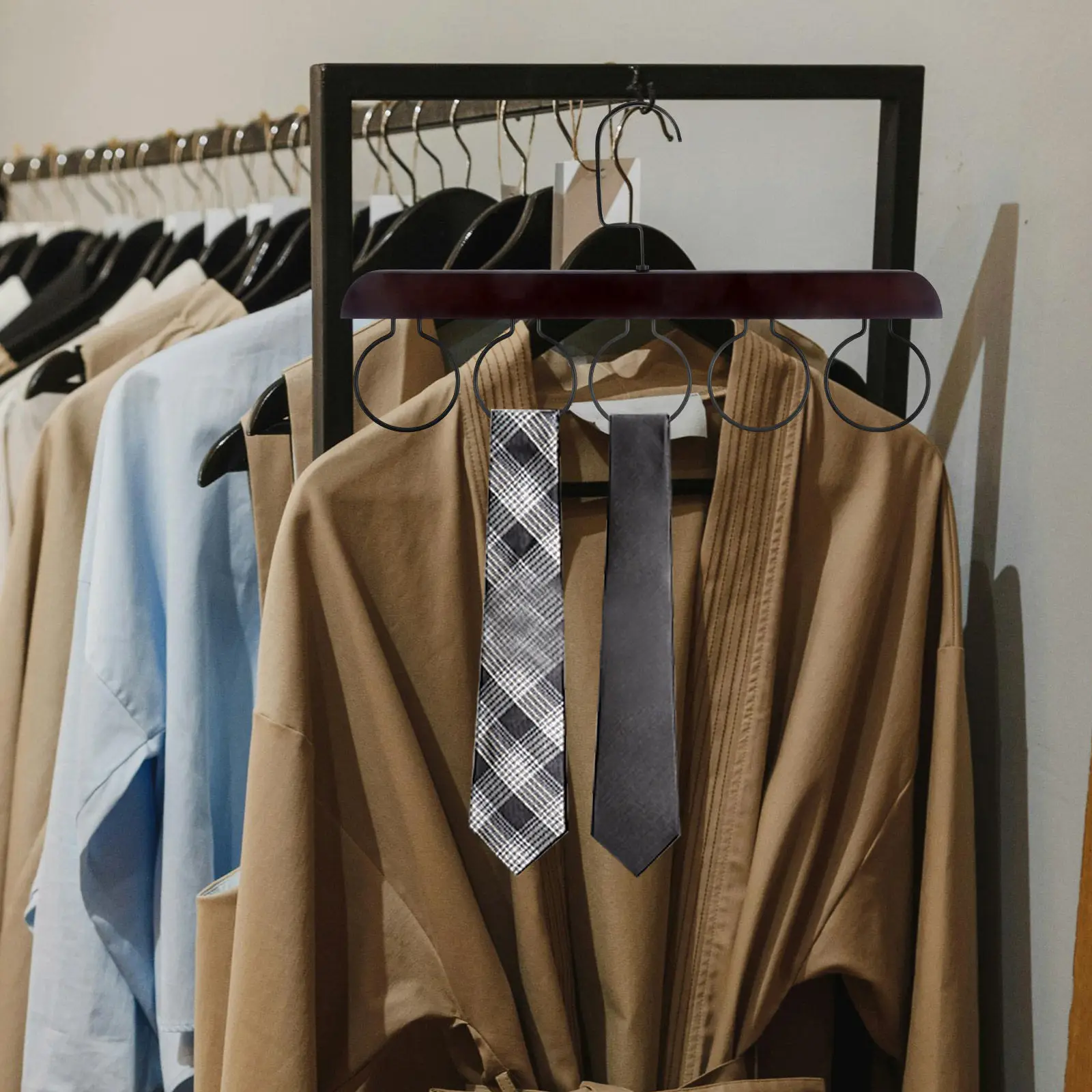 Wooden Necktie Holder Rack Retro Color 5-Loops Multifunctional Closet Organizer for Ties Scarves Belts Shawls Necktie Hanger view 6
