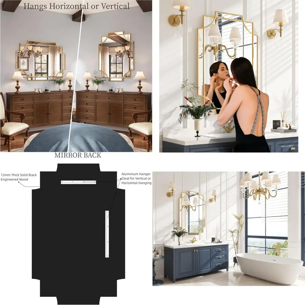 

Большое золотое декоративное зеркало 24x36 для туалетного столика, ванной комнаты или гостиной