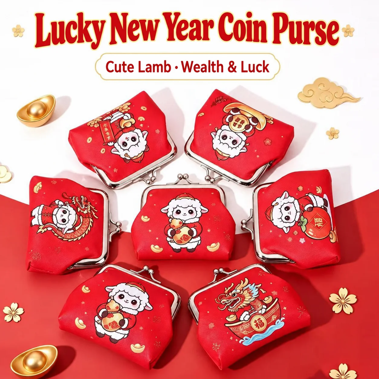 Kids Coin Purse Canvas New Year Coin Purse Loose Change Purse Lightweight For New Year Gifts Daily Coin Storage Event Giveaways