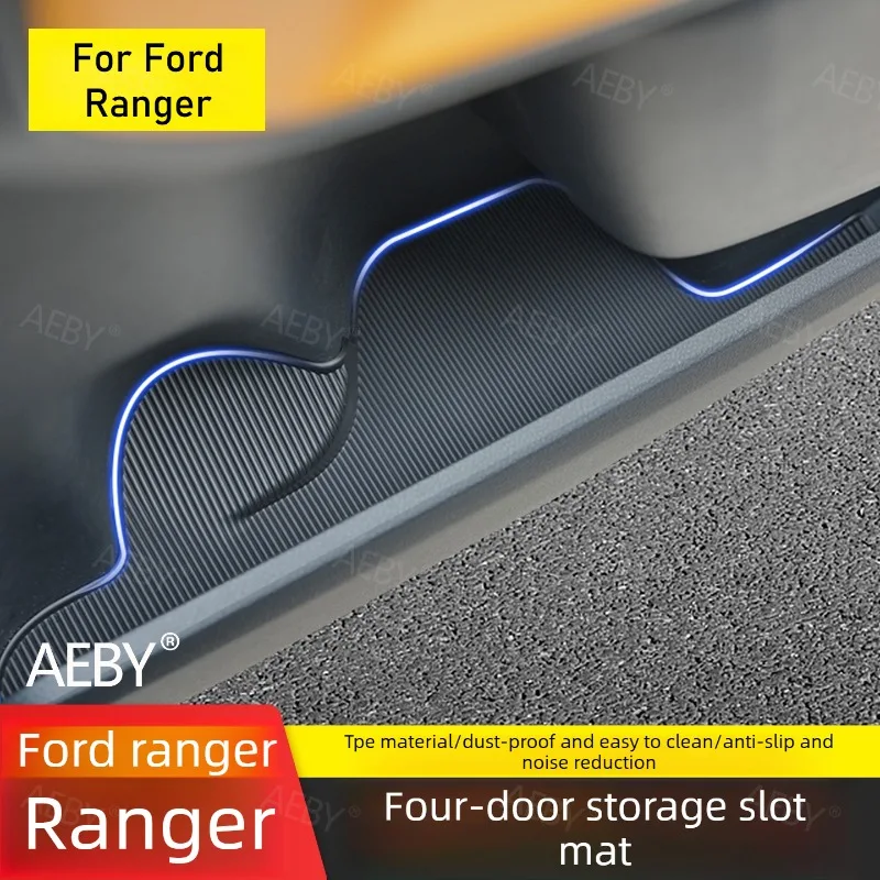 For Ford Ranger 2022-2026 Door pocket pad lining is dustproof and anti-slip,Four-door TPE door slot pad,interior accessories