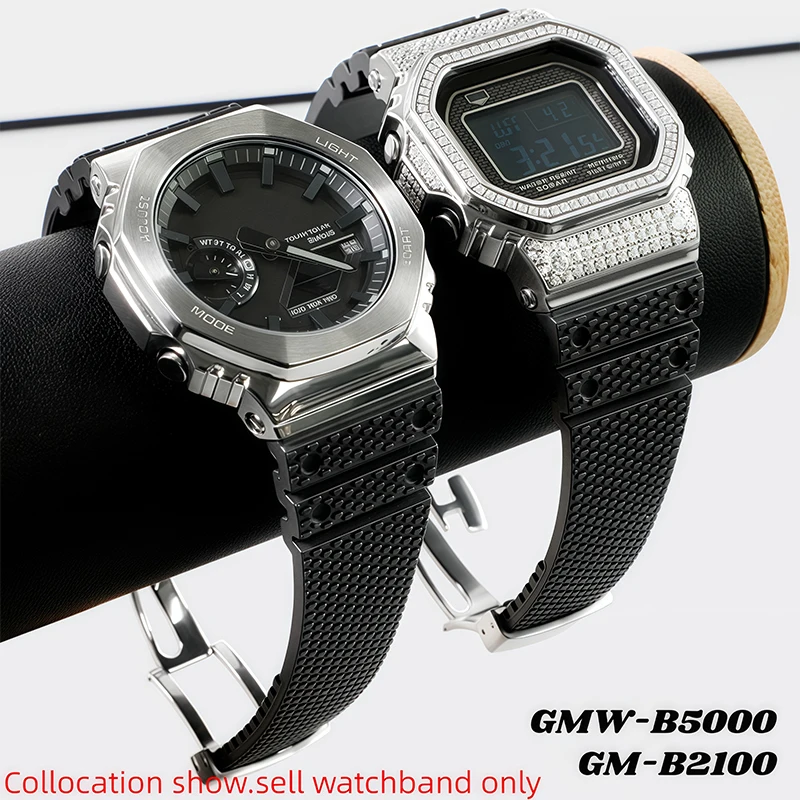 

Модифицированный резиновый ремешок для часов gmw b5000 FKM для Casio g-shock GMW-B5000 GM-B2100, фторкаучуковый ремешок для часов, металлический корпус, аксессуары для костюма