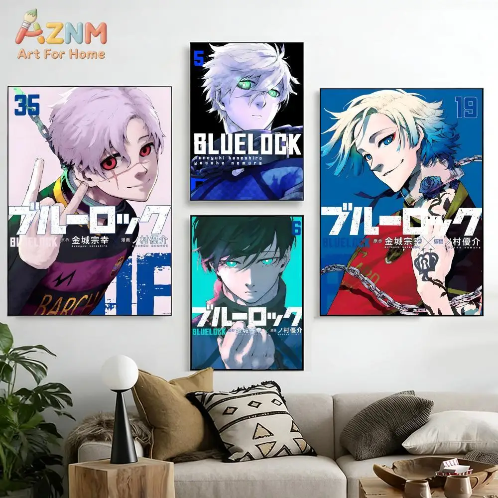 AZNM Blue Lock Anime-Charakter-Leinwanddruck, ungerahmt, Wandgemälde, Manga-Poster, moderne ästhetische Dekoration für Schlafzimmer, Wohnzimmer, A