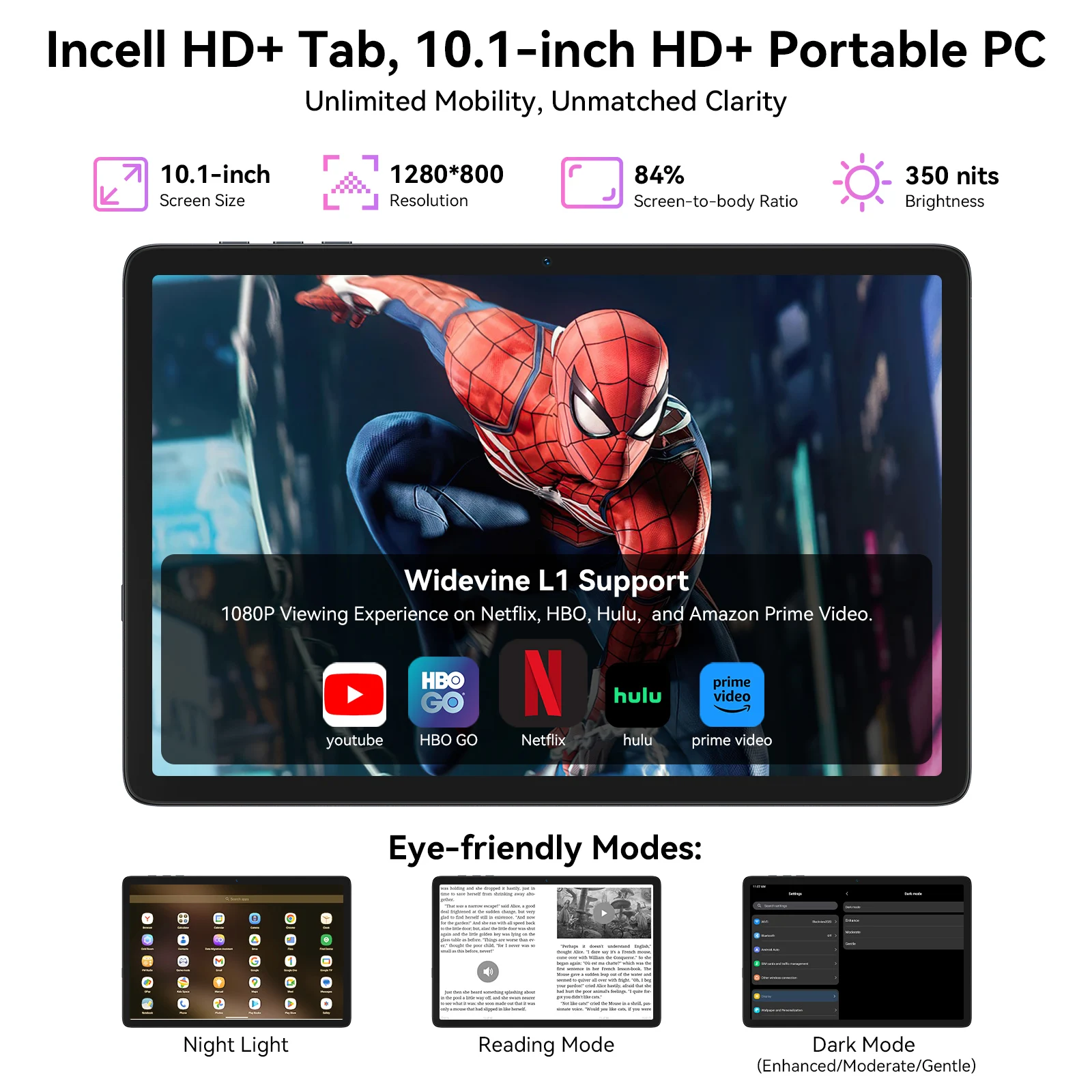 KINGRID T20 Android 15 Tablet 10.1 Inch HD IPS Tablet 24GB RAM