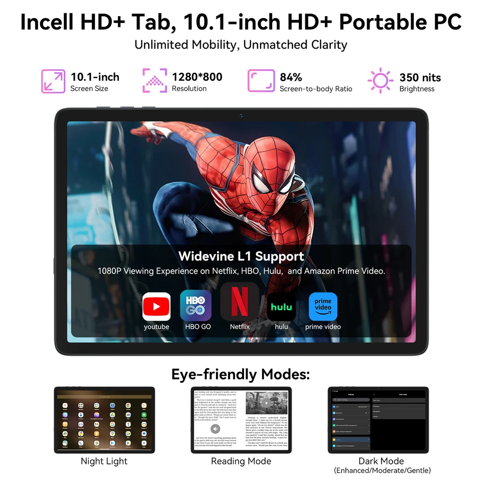 KINGRID T20 Android 15 Tablet 10.1 Inch HD IPS Tablet 24GB RAM