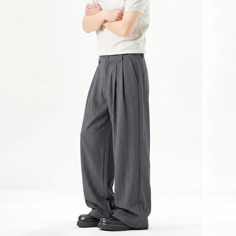 WTHT Fashion Men's Solid Color Pleated Loose Blazer Pants Trendy 2026 Autumn High-waisted Wide Leg Trousers Male 2A3131