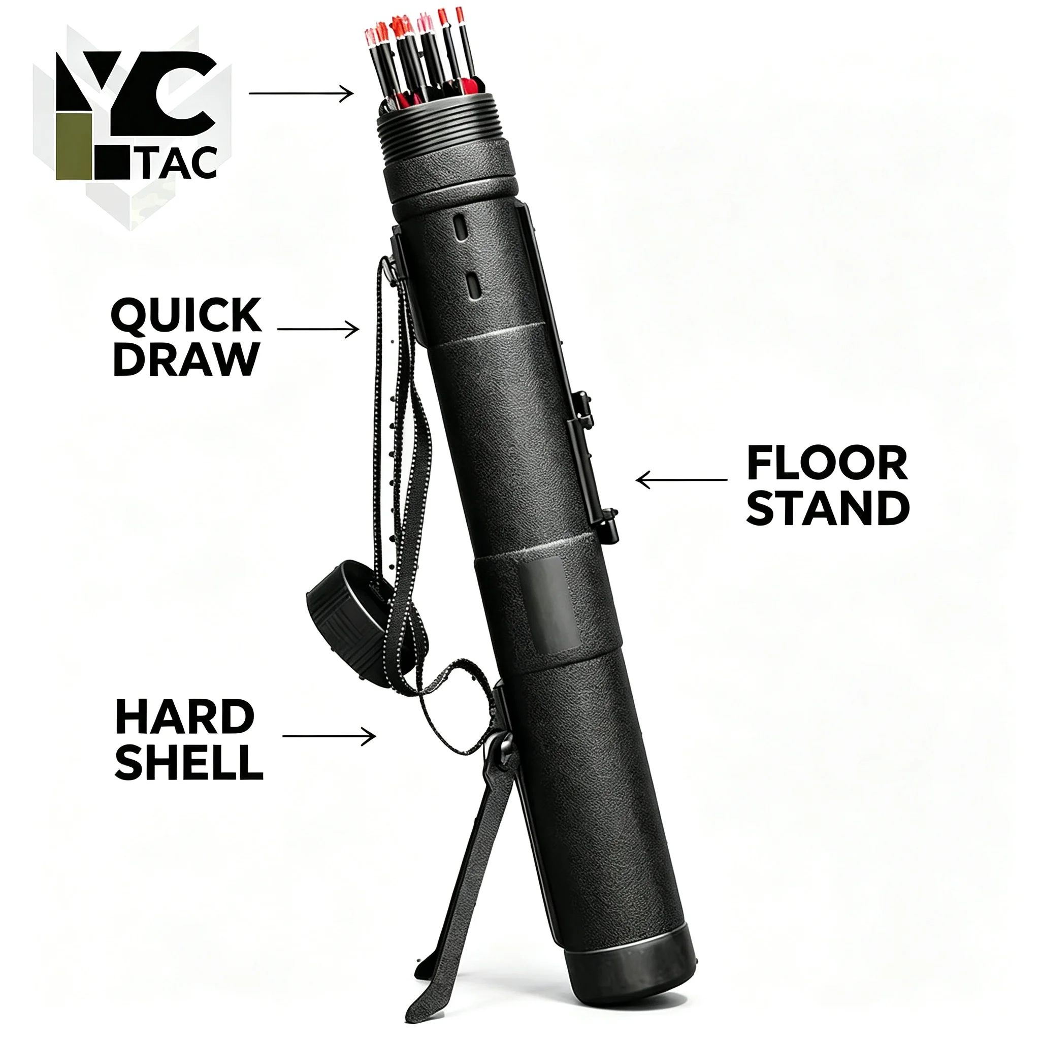 Tactical Quick-Draw Multi-Purpose Hard-Shell Arrow Quiver with Floor Stand for Recurve Compound American Hunting Bows Archery Ge