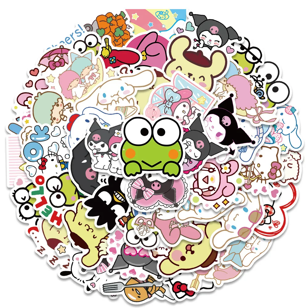 50Pcs Kawaii Hello Kitty Kuromi Hello Kitty Stickers for Kids Girl Scrapbooking DIY Stationery Diary Funny Sanrio Sticker Decals