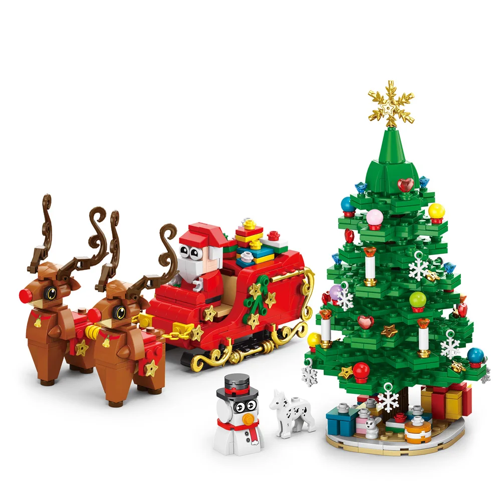 

Winter Village Christmas Tree Santa Claus Sled Model Building Blocks Bricks Xmas Tree Decor Set Toys For Children Kids Gift