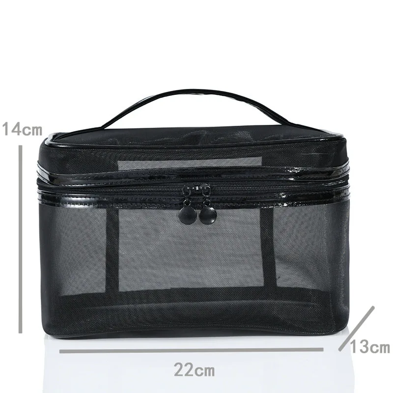 2022 Customized logo black mesh women\'s cosmetic bag Beach travel cosmetics bath supplies storage bag