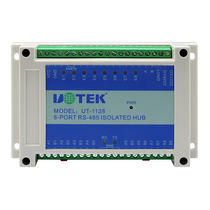 UOTEK Industrial RS232 RS-232 RS-485 to 8 Ports RS485 Serial HUB RS485 Optoelectronic Isolation ESD Anti Surge Adapter UT-1128
