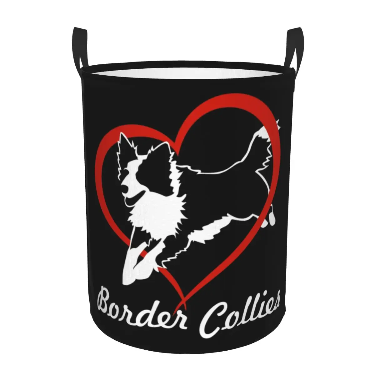 Customized Cute Love Border Collies Laundry Basket Foldable Dog Pet Clothes Toy Hamper Storage Bin for Kids Nursery