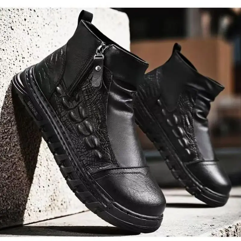 Men's Labor Protection Shoes Soft Bottom Outdoor Waterproof Casual Leather Autumn Winter High-Top Boots Motorcycle & Cargo Style