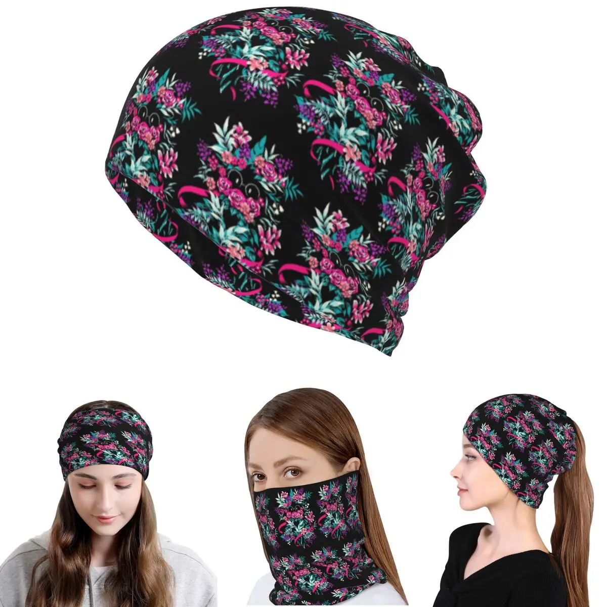 Deltarune Spamton Merch Ralsei Floral Bandana Neck Cover Mask Scarf Warm Balaclava Beanies Hat for Men Women Adult Washable