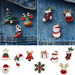 Cute 3 Pcs/Set Cartoon Christmas Brooch Set Pin For Women Tree Santa Claus Elk Collar Lapel Badge With Card Jewelry Gift