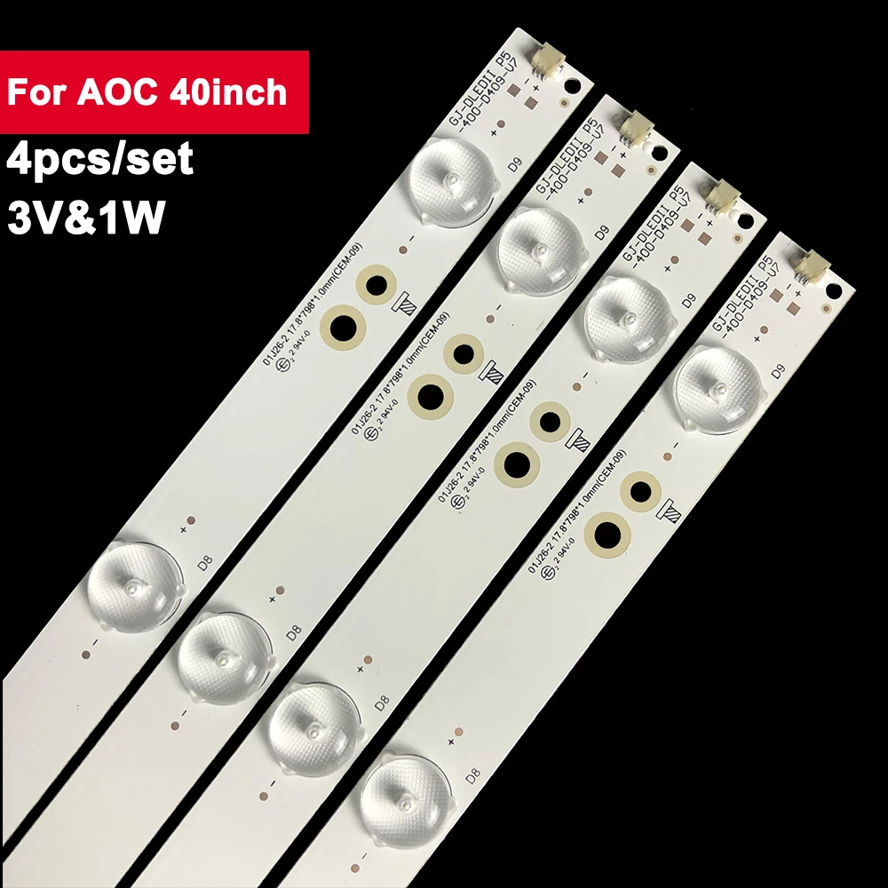 

4PCS Backlight TV Strip LED For AOC 40 inch 9 Led LED-40B800 LD40E01M T4002M D40PV1000 40PFF5655/T3 40PFA509S/98 40PFT5109S/98