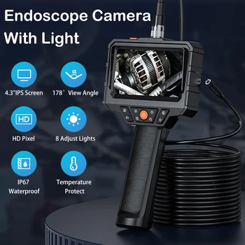 1080P360° Steering Industrial Endoscopic Camera 8mm 5" IPS Screen Single and Dual Lens for Inspecting Automotive Engines, Pipes