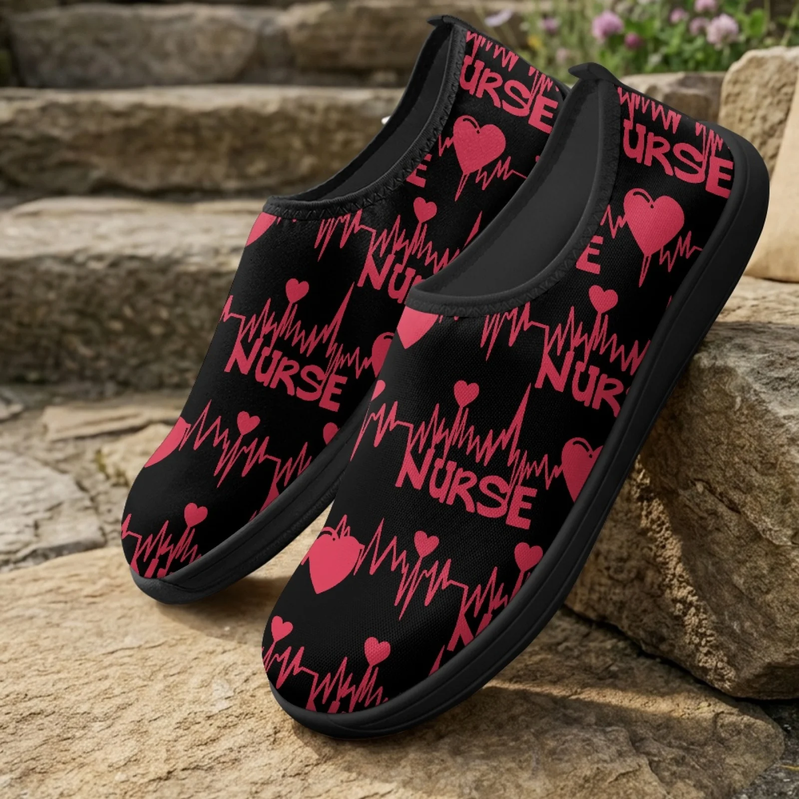 XIXIRIMIDO Wonmen Slip-on Wide-toed Shoe Nurse Shoes Men's Sneakers and Casual Shoes Zapatillas de Mujer Tenis Feminino Heart