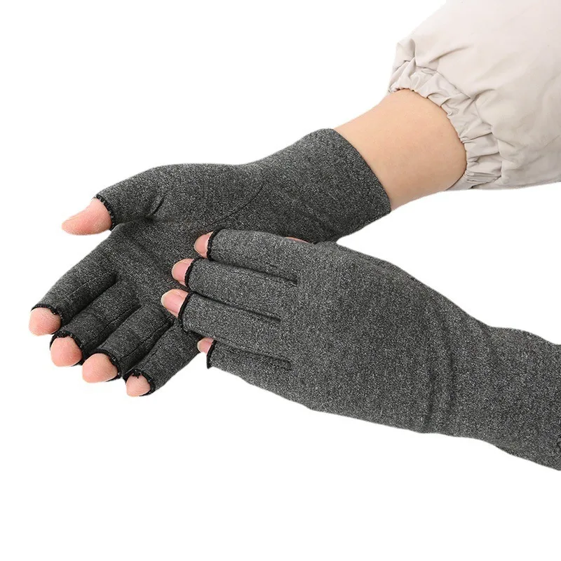 Off-the-shelf Cross Border Fitness Sports Hemp Grey Half Knuckle Gloves Sports Rehabilitation Glue Non-slip Pressure Gloves