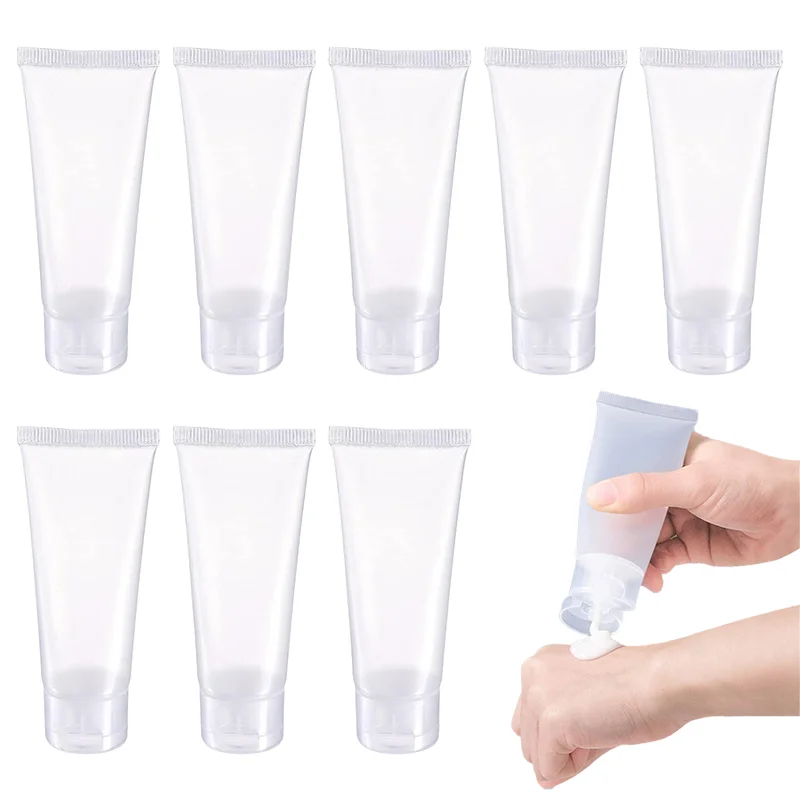 50pcs 15-100ml Empty Cosmetic Soft Tubes Transparent Plastic Travel Refillable Bottles Shower Gel Body Lotion Cleanser Shampoo