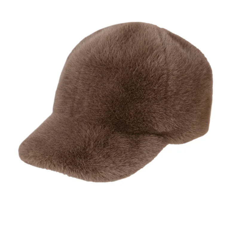 الموضة بلون رقيق فو الفراء قبعة بيسبول في الهواء الطلق للنساء الفاخرة سميكة سميكة قبعة الرجال الشتاء الدافئة قبعات ترد لمكانها #6