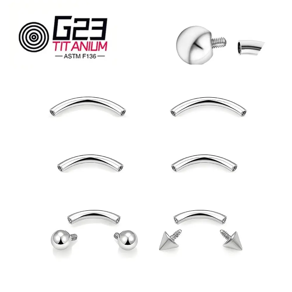 Wholesale 5/10/50pcs G23 Titanium Curved Bar External Internal Threaded For Eeybrow Navel Piercing Post Only Piercing 14G 16G