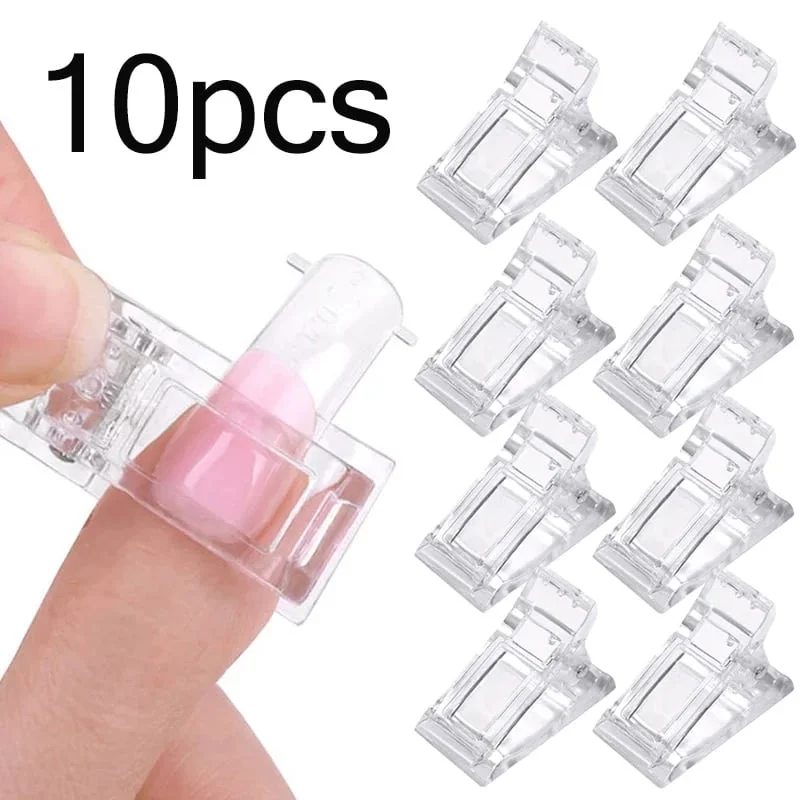 

10 Pcs Poly Gel Finger Nail Extension LED Builder Clamps, Manicure Nail Art Tool Nail Tips Clip Transparent Fixed Clamp For Nail