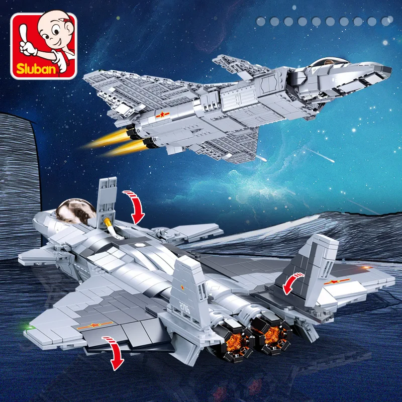 

SLUBAN WW2 Military Series J-20 Building Blocks Stealth Fighter plane brick for children's Educational Toy 926PCS 8-12 years old