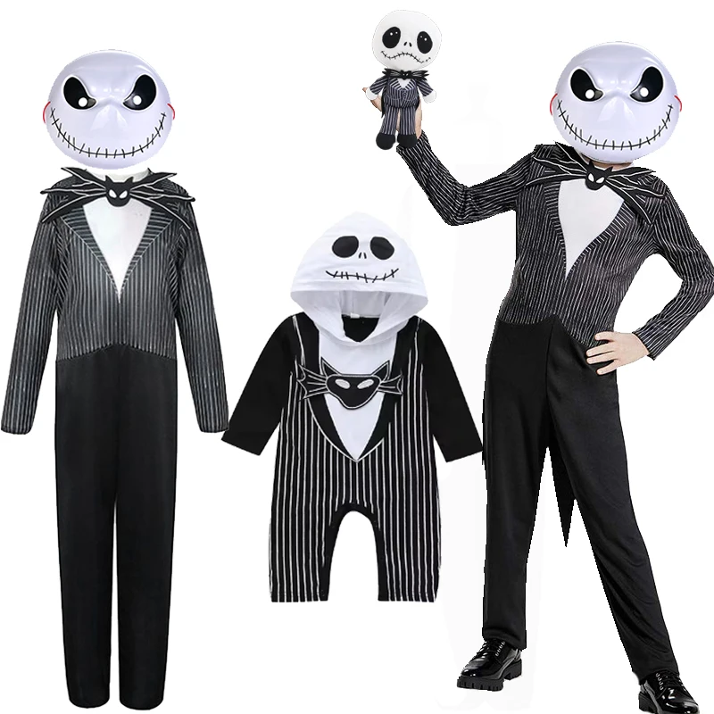 

Boys Halloween Jack Cosplay Costume Jumper Nightmare Before Christmas Vestidos for Boys Carnival Party Robe Jumpsuit With Toy