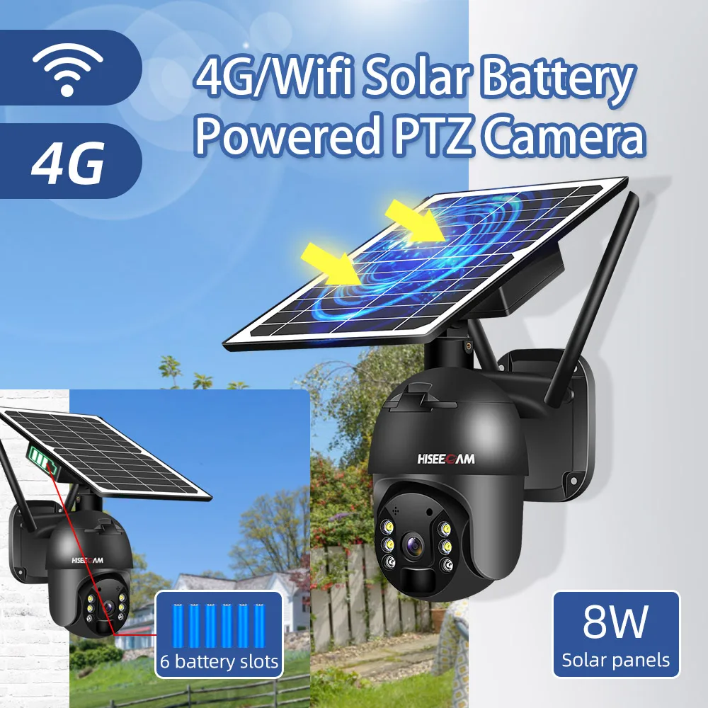 4G SIM Card 4MP Solar Camera WIFI Security Wireless PTZ CCTV Solar Outdoor Camera With Battery PIR Alarm Detection Night Vision
