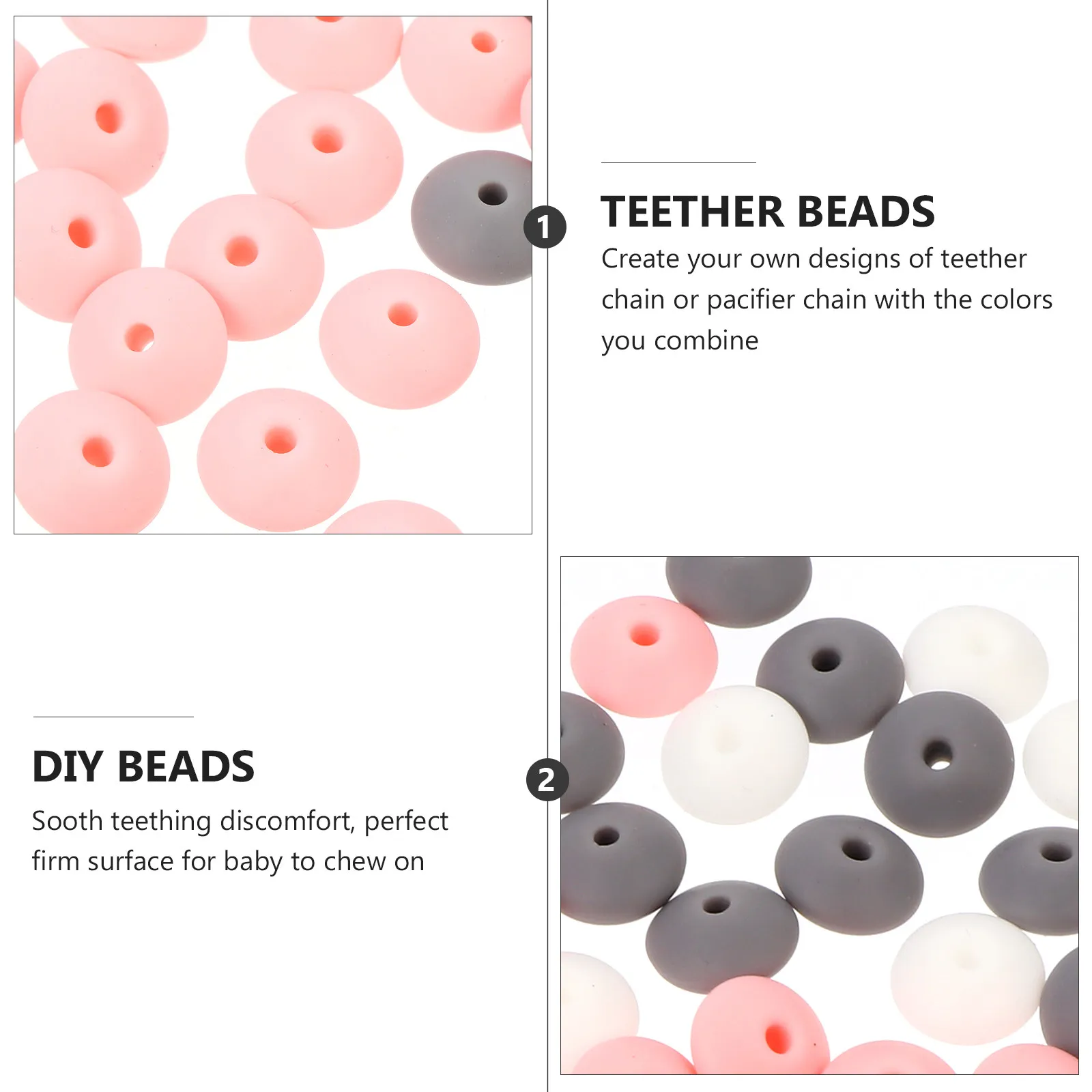 60Pcs Food Grade Silicone Beads DIY Teether Necklaces Pacifier Clip Accessories Soothe Teething Discomfort Teether Beads