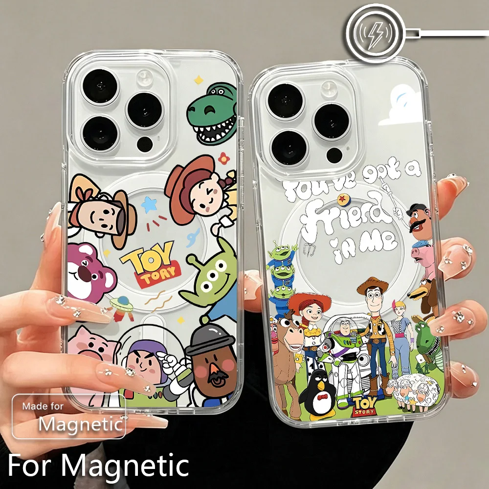 Coque de téléphone magnétique en TPU souple et transparente avec motifs de dessins animés pour iPhone 17 16 15 14 13 12 11 8 7 Air Plus Pro Max X XR XSMax