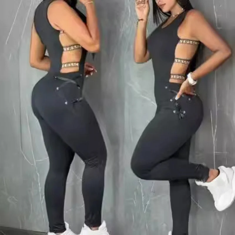 Macacão feminino com cintura oca, slim fit, roupa punk sexy, europeu e americano, novo, verão, 2023