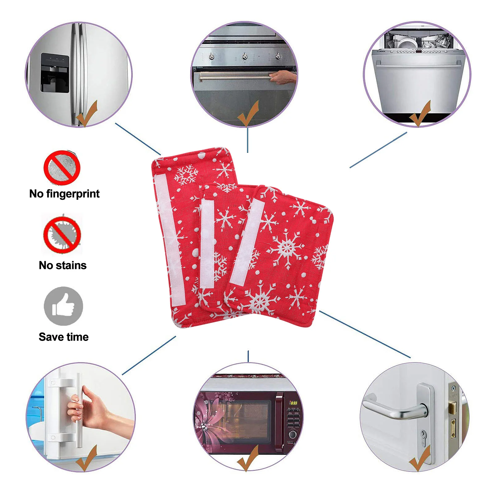 

3Pcs Refrigerator Handle Covers Christmas Kitchen Decor Adjustable Fit Dishwasher Oven Microwave Handle Protectors Tidy Elegant