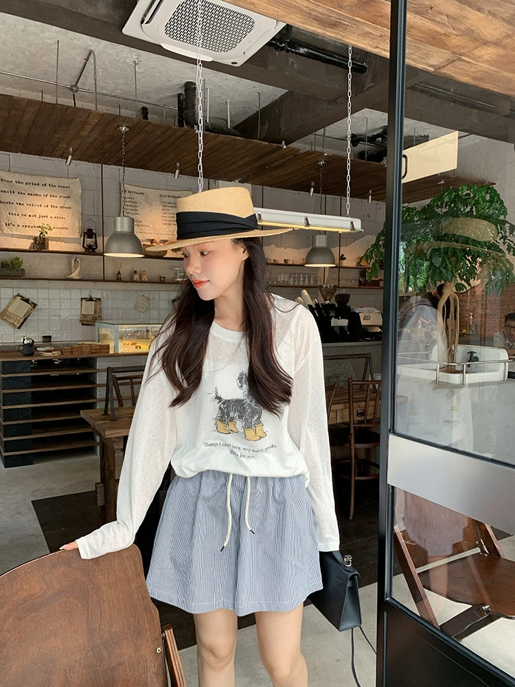 

Summer New Sle Korean Loose Elastic Waist Stripe Casual orts Wide Leg Pants High Waist Cotton Polyester Blend orts