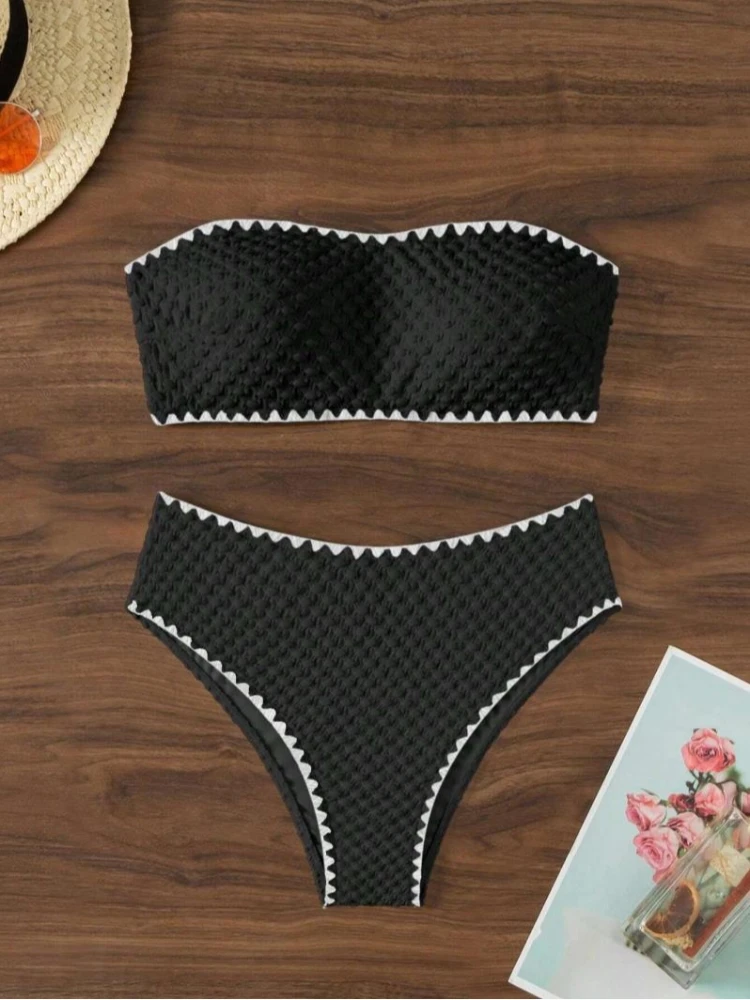 

2025 European and American Hot Girl Solid Color Bikini Vacation Style Sexy Bikini Women's Split High Waist Swimsuit