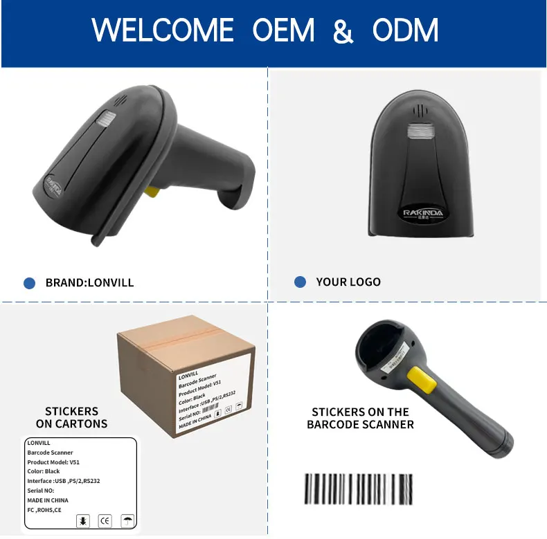 Atacado 2.4G Scanner de código de barras portátil BT Qr Leitor de código Scanner de código de barras 2d sem fio com suporte