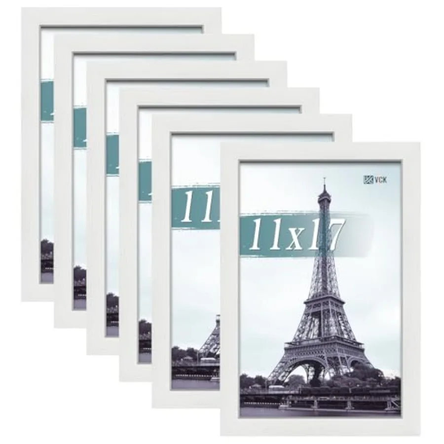 

11x17 Picture Frames Set of 6, Wide Border Wood Poster Frame, Multi-Directional Display Family Photos, Office Prints, Studio/Ga