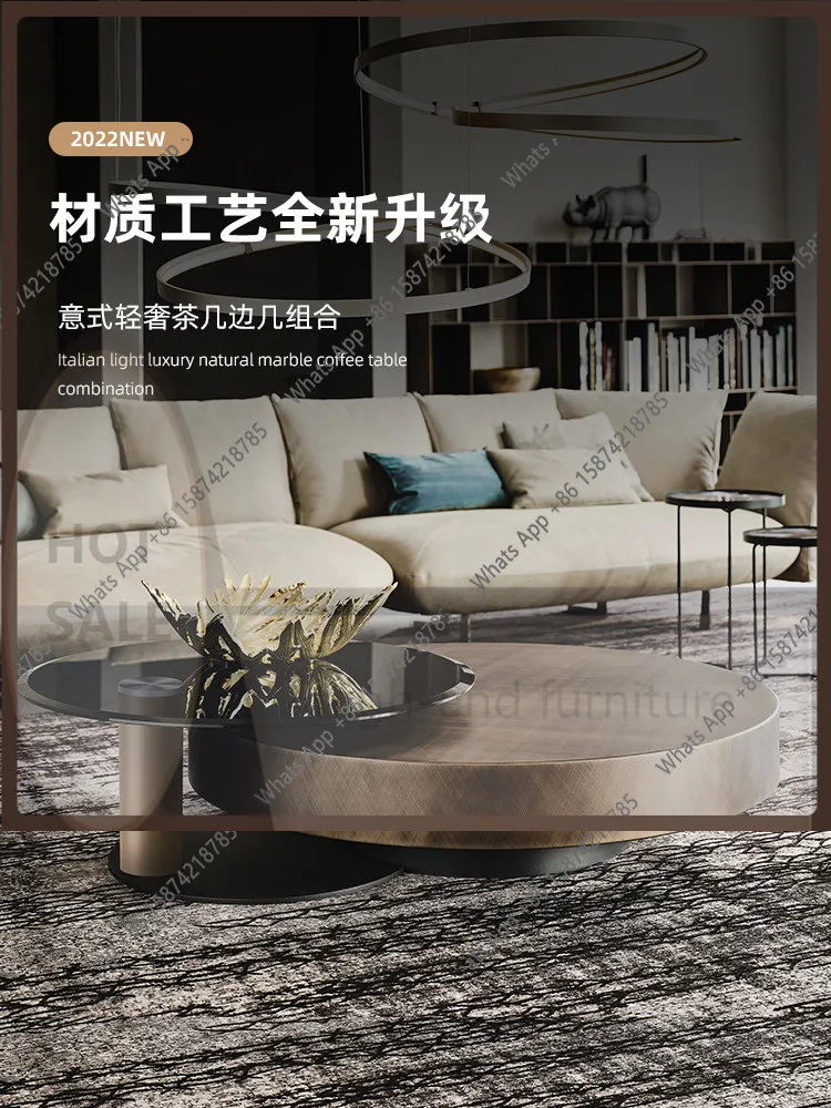 

NB Italian light luxury stainless steel brushed coffee table modern simple round household tempered glass post-modern
