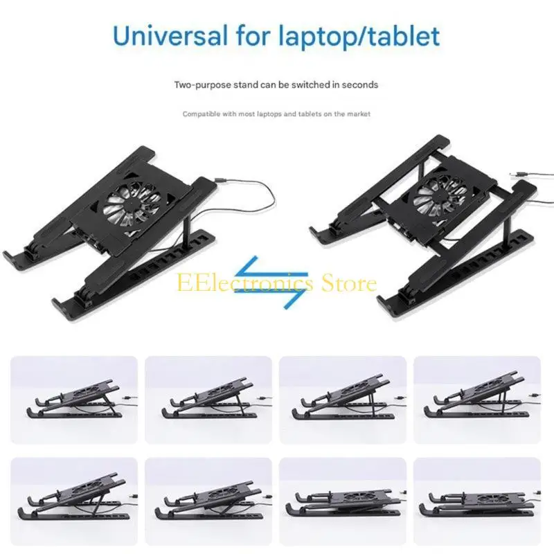 B03C Universal Collapsible Computer Stand With Cooling Fan 9 Angled Setting For Tablets Laptops