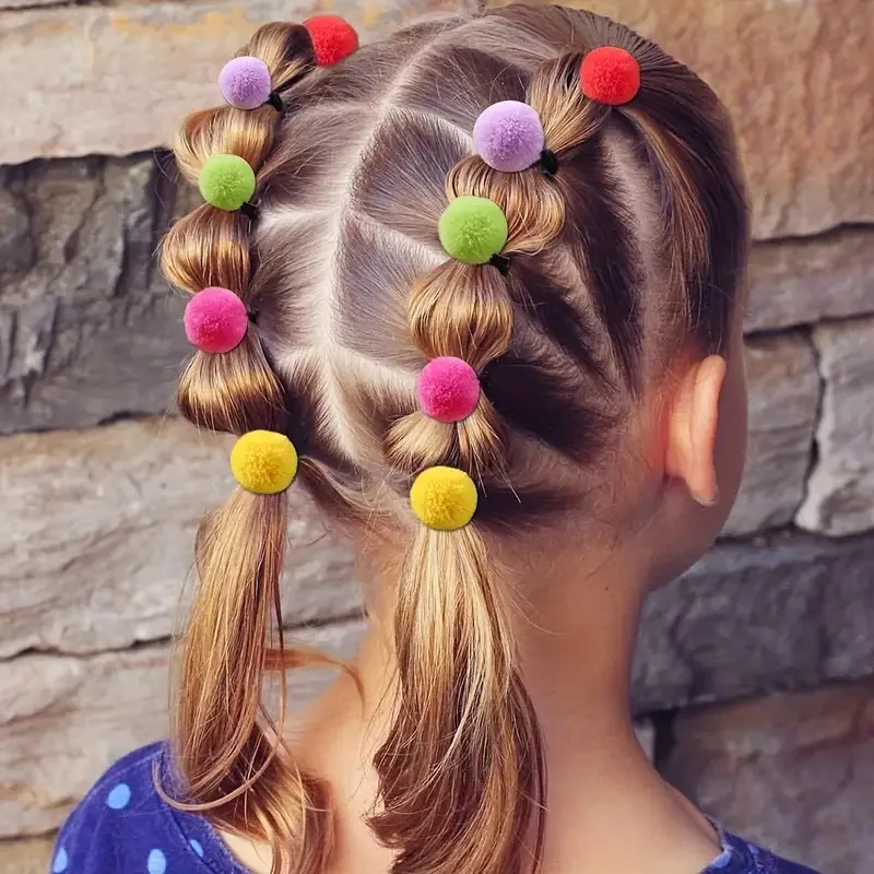 10/20Pcs Random Color Pompom Hair Ties, High Elastic Cute Rubber Bands, Princess Hair Accessories for Little Girls