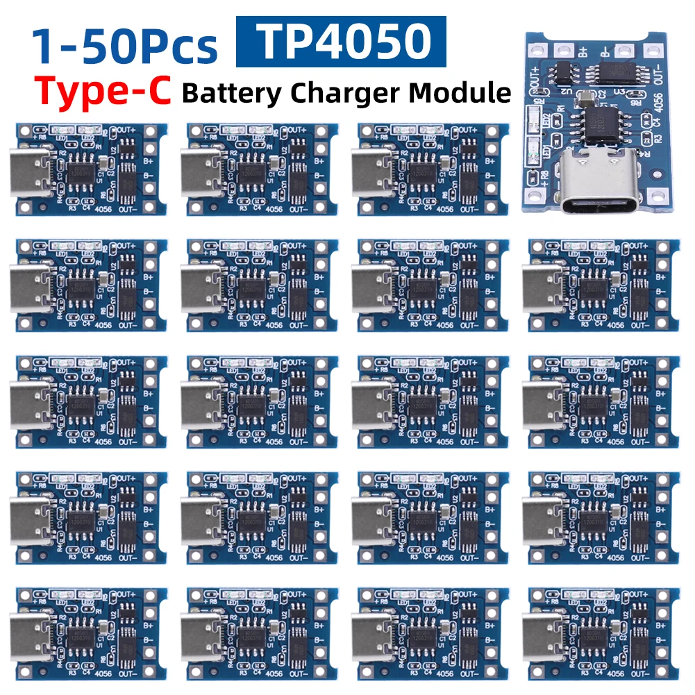 1-50PCS Type-c/Micro/Mini USB 5V 1A 18650 TP4056 Lithium Battery Charger Module Charging Board With Protection Dual Functions 1A