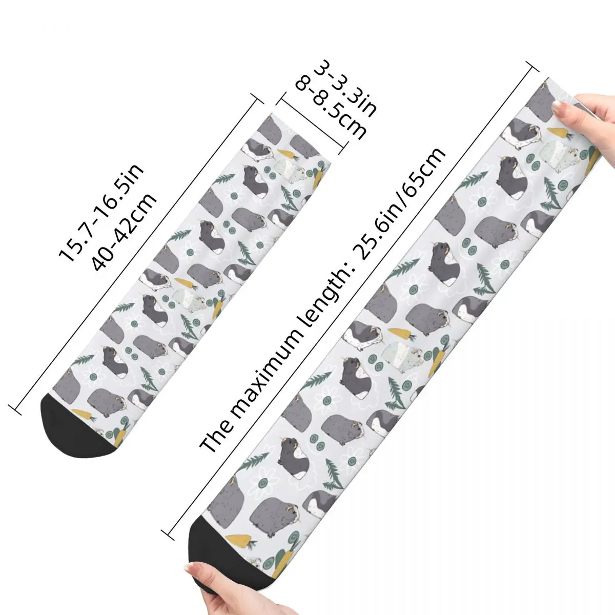 Sock for Men Guinea Pigs With Cucumber Carrot On Grey Harajuku Capybara Guinea Pig Quality Pattern Printed Crew Sock Gift