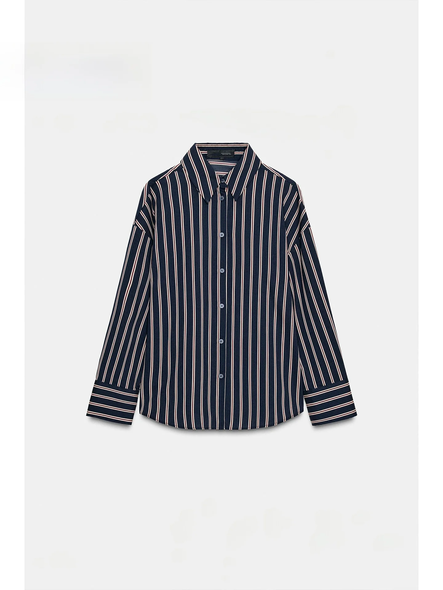 Décontracté Sle rayé coupe ample longue Sve irt col rabattu vêtements intérieurs superposition hiver 2025 Faion femmes Blouse