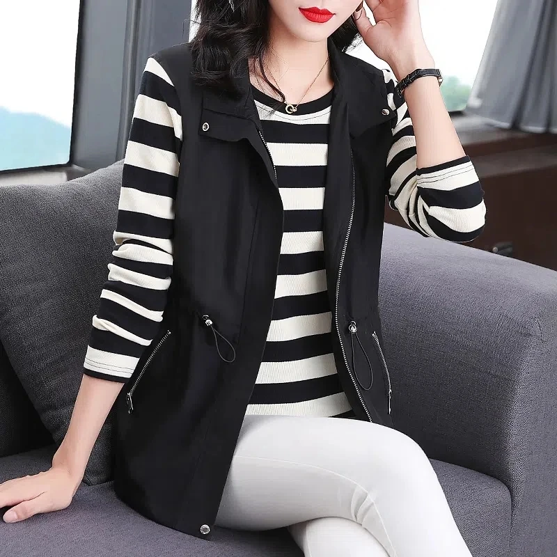 

Black Vest Women's Double Lined Spring And Autumn Sleeveless Jacket Female Fashion Waistcoats Drawstring Versatile Top