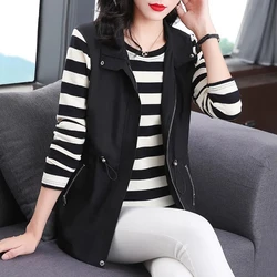Black Vest Women's Double Lined Spring And Autumn Sleeveless Jacket Female Fashion Waistcoats Drawstring Versatile Top