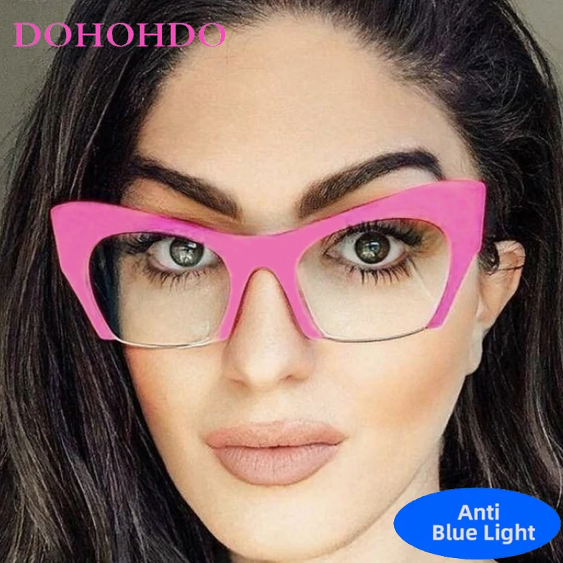 

Vintage Trendy Brand Designer Oversized Cat Eye Anti Blue Light Glasses New Fashion Luxury Eyeglasses Men Women For Computer Use